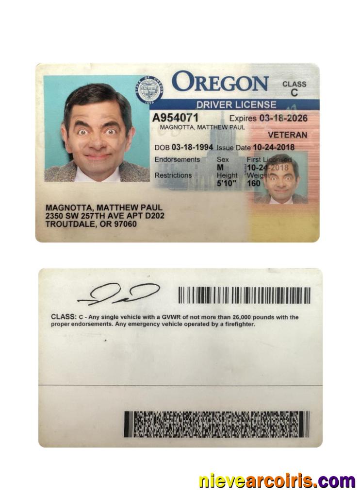 USA Oregon driving license 2018-present